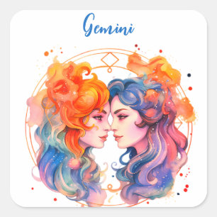 Astrology zodiac sign of Gemini in watercolor Square Sticker