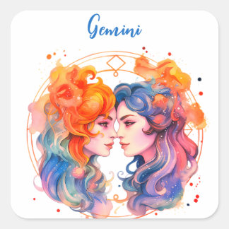 Astrology zodiac sign of Gemini in watercolor Square Sticker