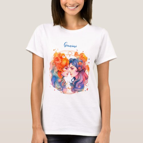 Astrology  zodiac sign of Gemini in watercolor  T_Shirt