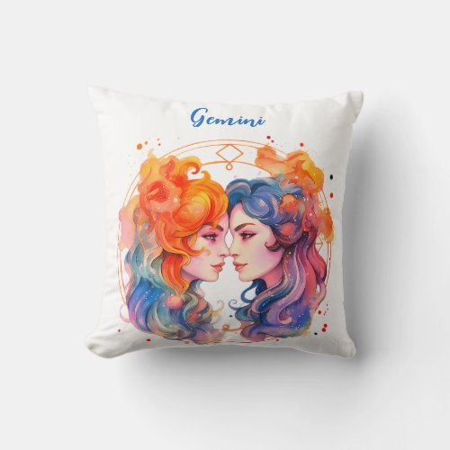 Astrology  zodiac sign of Gemini in watercolor  Throw Pillow