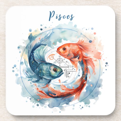 Astrology  zodiac sign of Pisces in watercolor Beverage Coaster