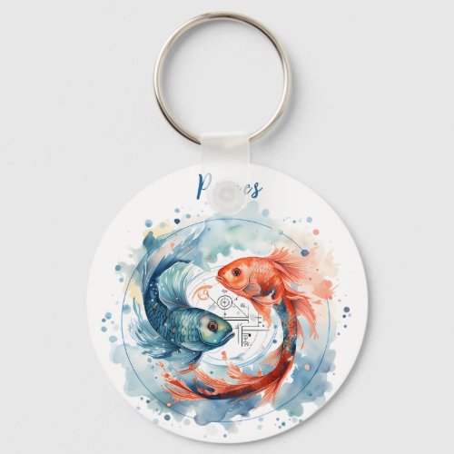 Astrology  zodiac sign of Pisces in watercolor Keychain