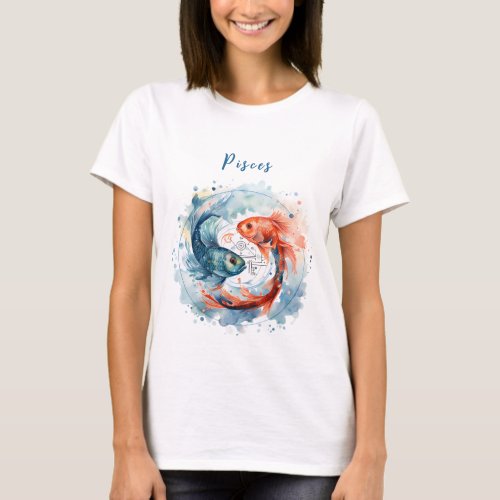 Astrology  zodiac sign of Pisces in watercolor T_Shirt