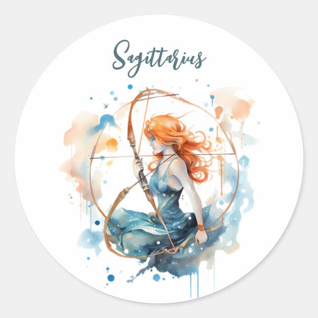 Astrology  zodiac sign of Sagittarius  watercolor Classic Round Sticker (Front)