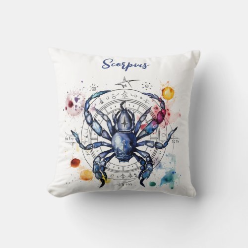 Astrology  zodiac sign of Scorpius in watercolor Throw Pillow