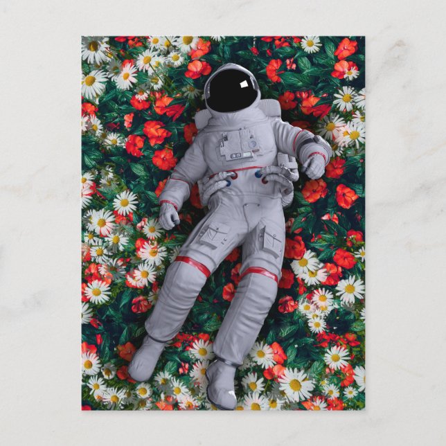 Astronaunt in Red and White Flowers Postcard (Front)