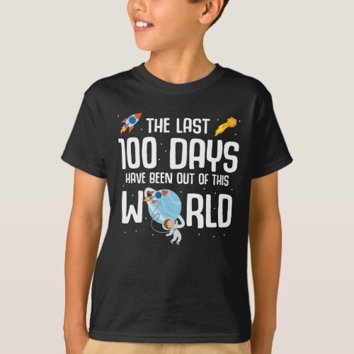 Astronaut 100 Days Of School Spaceship Rocket T_Shirt