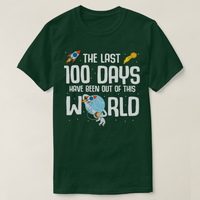 Astronaut 100 Days Of School Spaceship Rocket T-Shirt (Design Front)