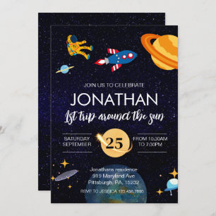 Astronaut 1st birthday space party invitation