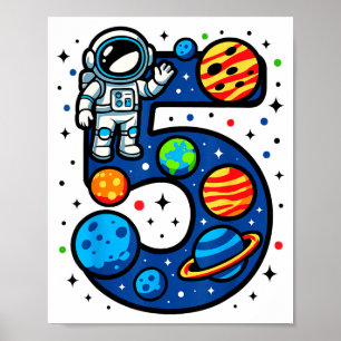 Astronaut 5th Birthday Party 5 Year Old Boy Girl O Poster