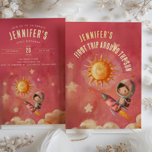 Astronaut Adventure First Birthday Party Invitation