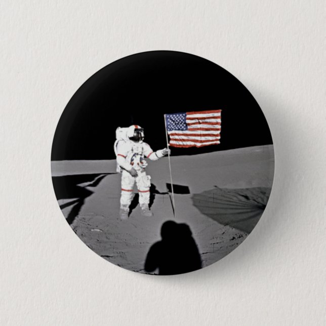 Astronaut Alan Shepard,  American Flag on Moon Pinback Button (Front)