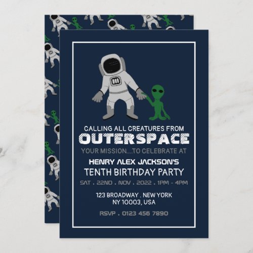 Astronaut  Alien Birthday Invitation