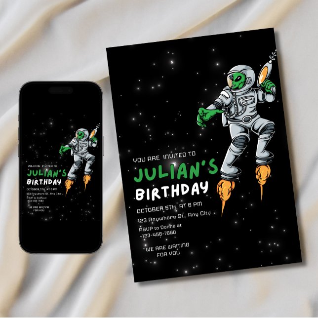 Astronaut Alien Birthday Invitation UFO Galaxy Boy (Creator Uploaded)