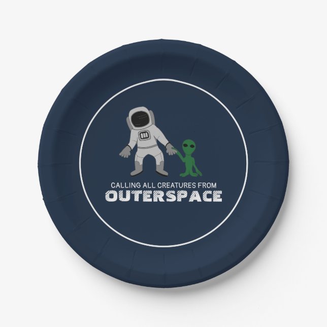 Astronaut & Alien, Outerspace Paper Plates (Front)