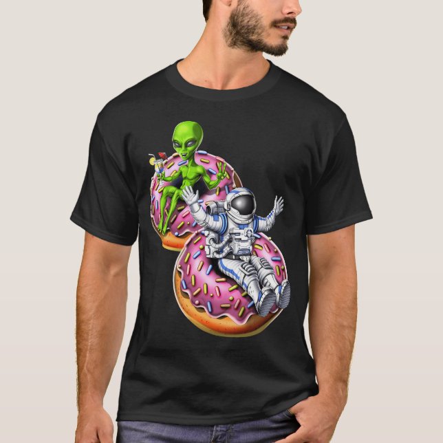 Astronaut Alien Riding Donut T-Shirt (Front)