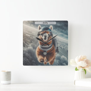 Astronaut Alpaca in Space Surreal Animal Square Wall Clock