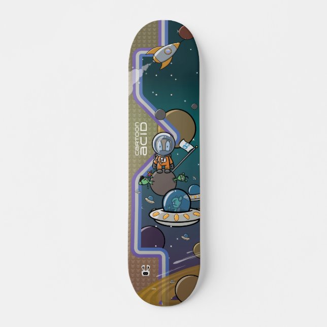 Astronaut Ambushed in Space by Aliens Skateboard Deck (Front)