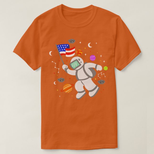 Astronaut American Flag Planets 1 T-Shirt (Design Front)