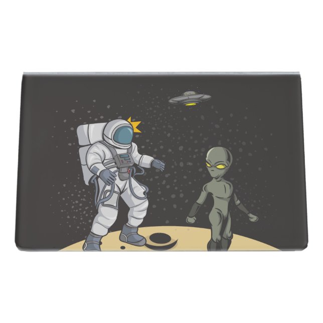 Astronaut and alien   desk business card holder (Back)