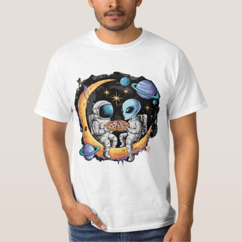 Astronaut and Alien Enjoy a Slice T_Shirt