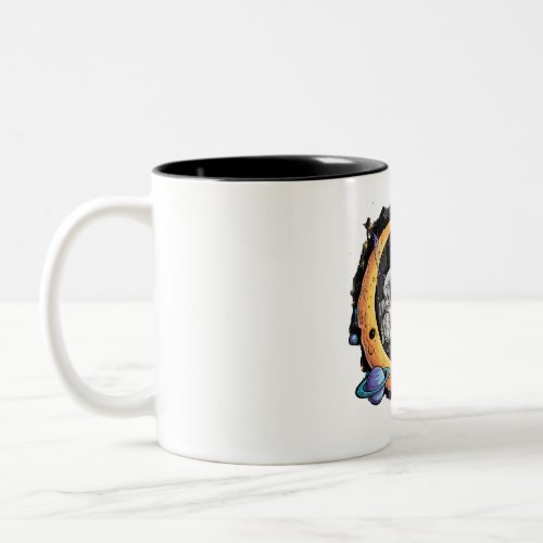 Astronaut and Alien Enjoy a Slice Two_Tone Coffee Mug