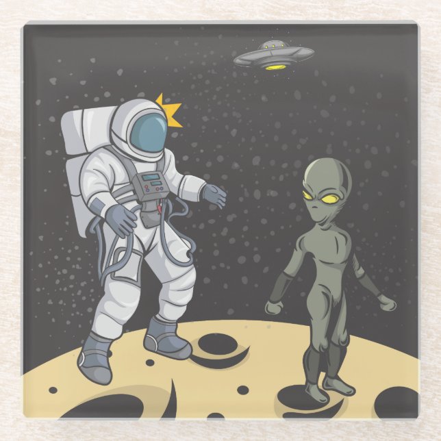 Astronaut and alien   glass coaster (Front)