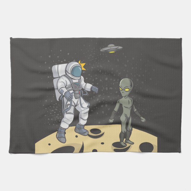 Astronaut and alien     kitchen towel (Horizontal)