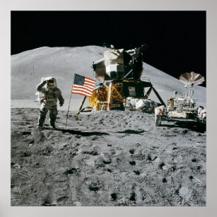 Astronaut and American Flag Apollo Moon Mission Poster
