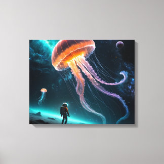 Astronaut and Cosmic Jellyfish Canvas Print