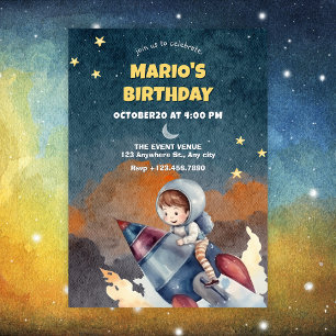 Astronaut and jet birthday invitation