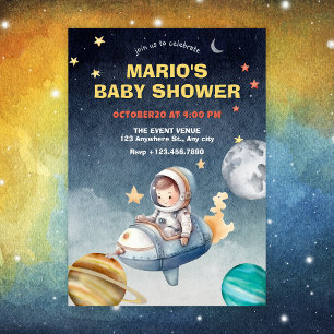 Astronaut and jet space baby shower invitation