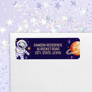 Astronaut and Planet Galaxy Outer Space Return Label