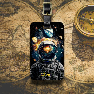 Astronaut and Planets Cosmic Illustration Luggage Tag