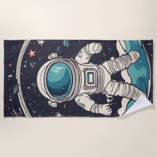 Astronaut and Planets Space Beach Towel