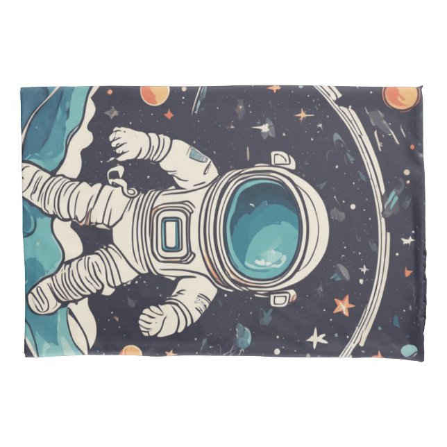 Astronaut and Planets Space Pillow Case (Front)