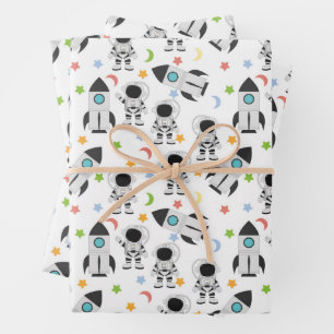  Astronaut and Rocket Space Pattern Wrapping Paper Sheets
