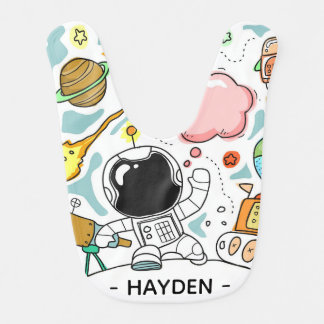 Astronaut and Space Doodles Personalised Baby Bib