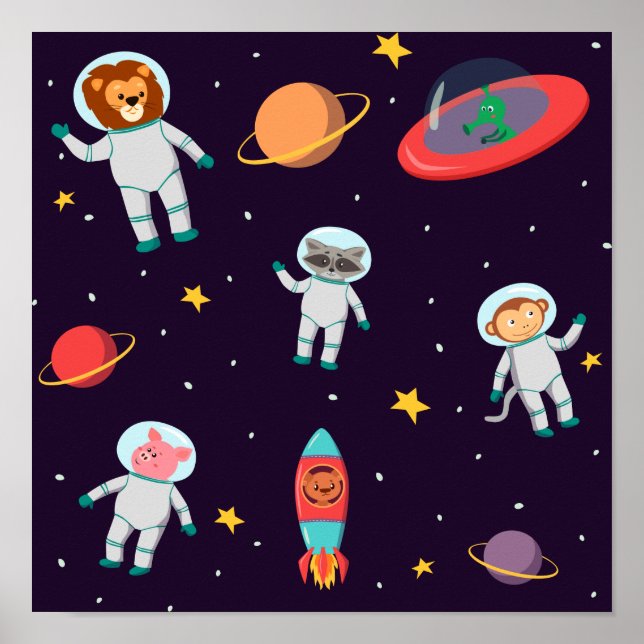 Astronaut Animals In Space Pattern I Poster (Front)