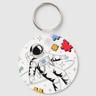 Astronaut Autism Awareness Puzzl Keychain