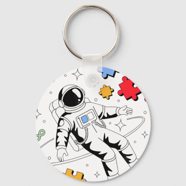 Astronaut Autism Awareness Puzzl Keychain (Front)