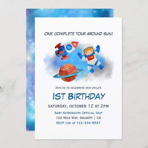 Astronaut Baby Boy 1st Birthday Invitation