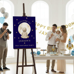 Astronaut Baby Moon Stars Navy Birthday Welcome Foam Board
