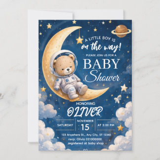Astronaut Baby Shower Invitation Boy Space Bear