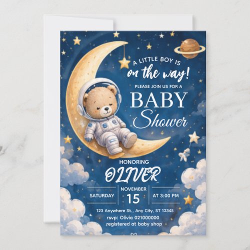 Astronaut Baby Shower Invitation Boy Space Bear