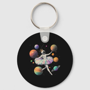 Astronaut Ballerina Dancing In Space Planets Galax Keychain