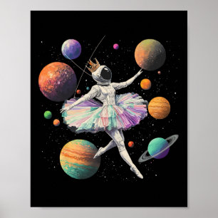 Astronaut Ballerina Dancing In Space Planets Kids Poster