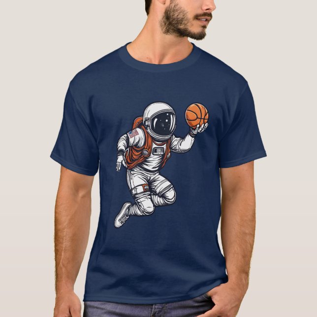 Astronaut basketball slam dunk on space T-Shirt (Front)