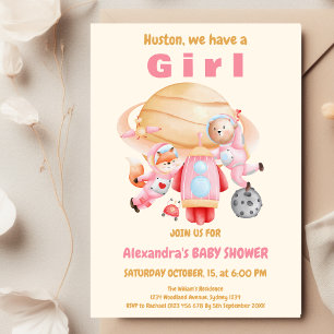 Astronaut Bear Fox Baby Shower Invitation