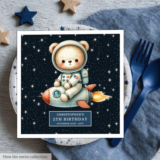 Astronaut Bear Napkins for Little Boy Birthday (Astronaut Bear Napkins for Little Boy Birthday)